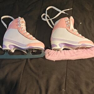 Pink and White Ice Skates with Purple Accents